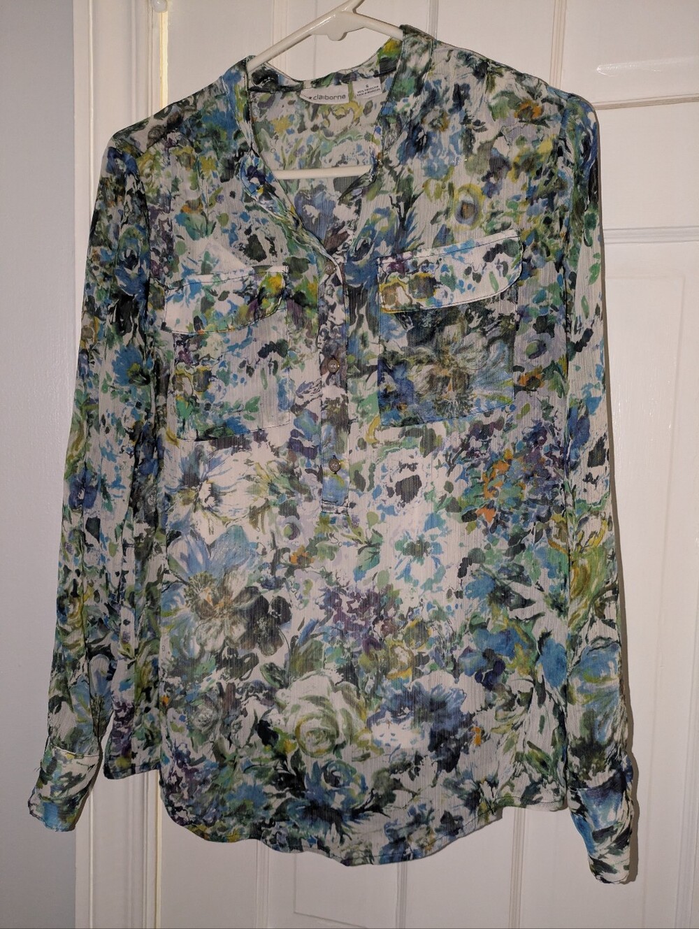 Liz Claiborne Floral Blouse in Blue & Green